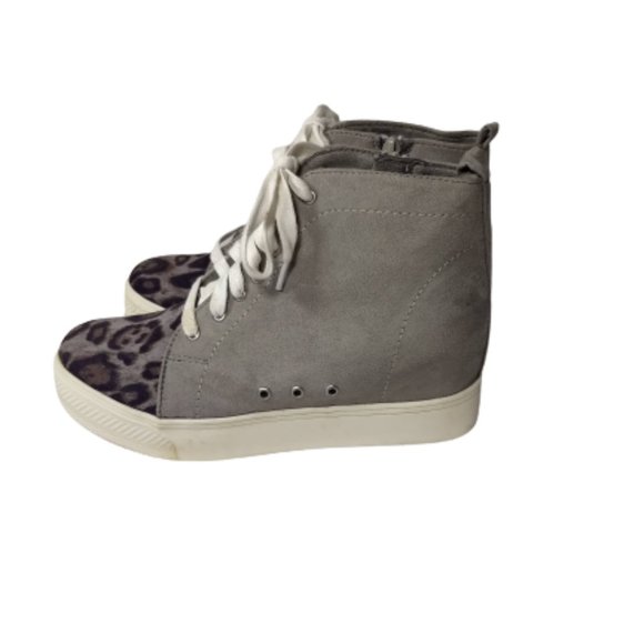 Very G High Top Gray Suede Cheetah Print Platform Sneakers Women Size 7.5 - Picture 1 of 9